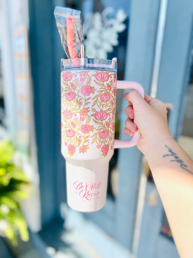 BG125-1532 40 oz Tubbler - Pink Spring "Be Stil & Know  3 Pc -Faith / Home / Love
