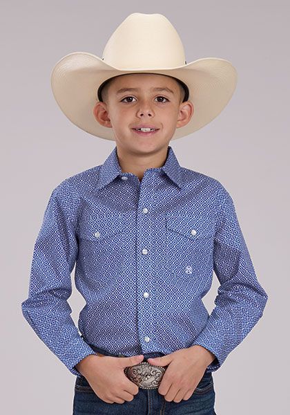CL03-030-0225-4303 Boys Roper Shirt L/S Snap - Blue Geo Print