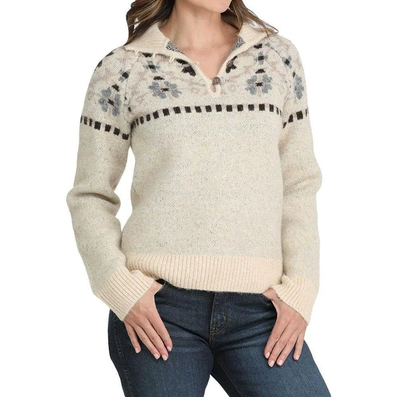 CLMAK9917001-L-Cream Cinch Womens Knitted Pullover