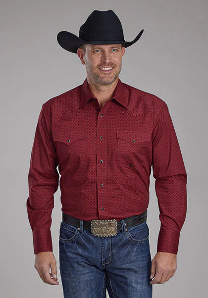 CL03-001-0225-6600-XL-Red Mens Roper L/S Shirt -Diamond Print - Snap