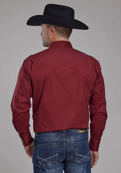 CL03-001-0225-6600-S-Red Mens Roper L/S Shirt -Diamond Print - Snap