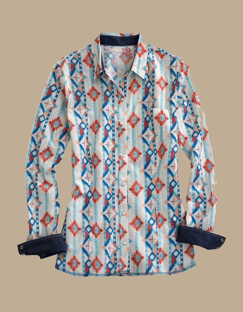 CL10-050-0068-0451-S Womens Southwest L/S Aztec Snap Print