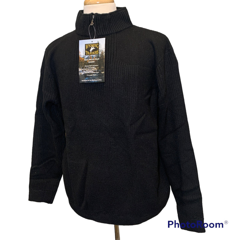 CLSMBS-S-Black Men's Merino Wool Sweater 1/2 Zip