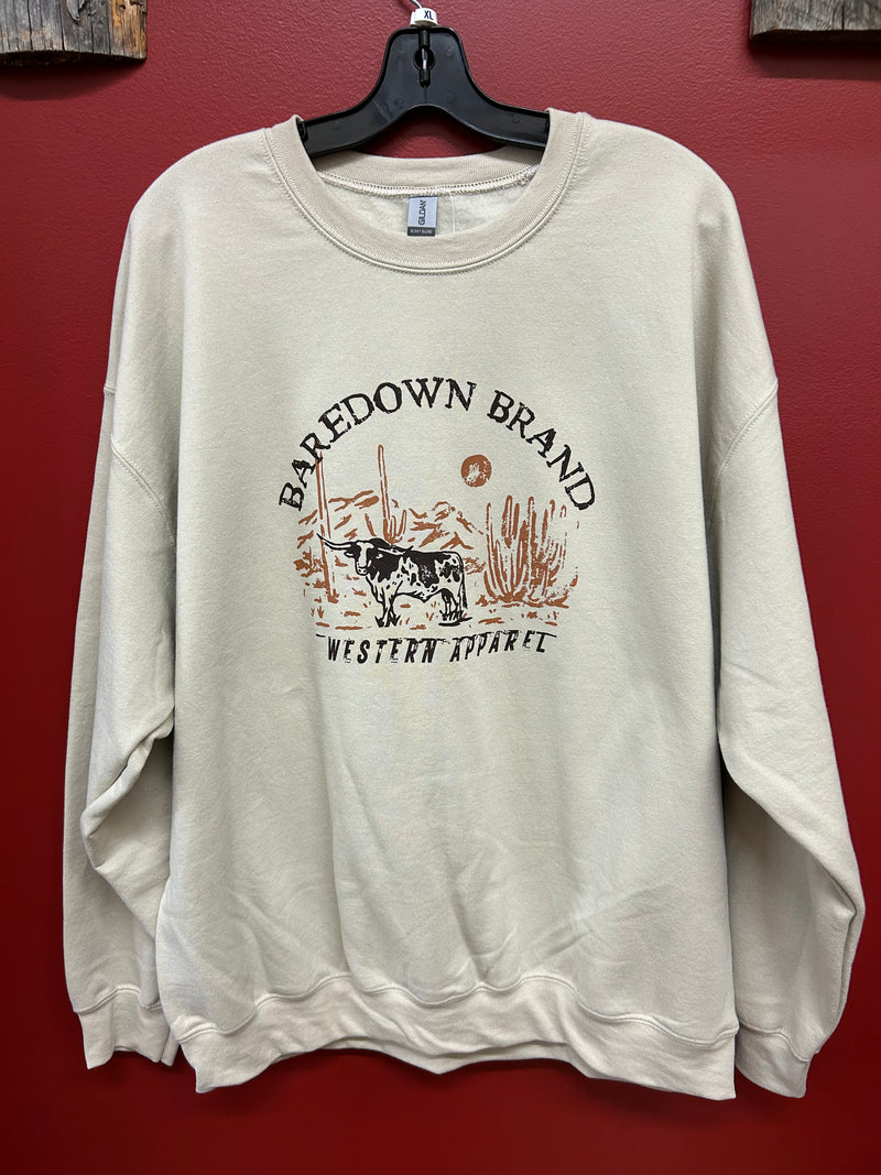 CLCREWNECK4-XL-Cream Baredown Ladies Crewneck - Longhorn