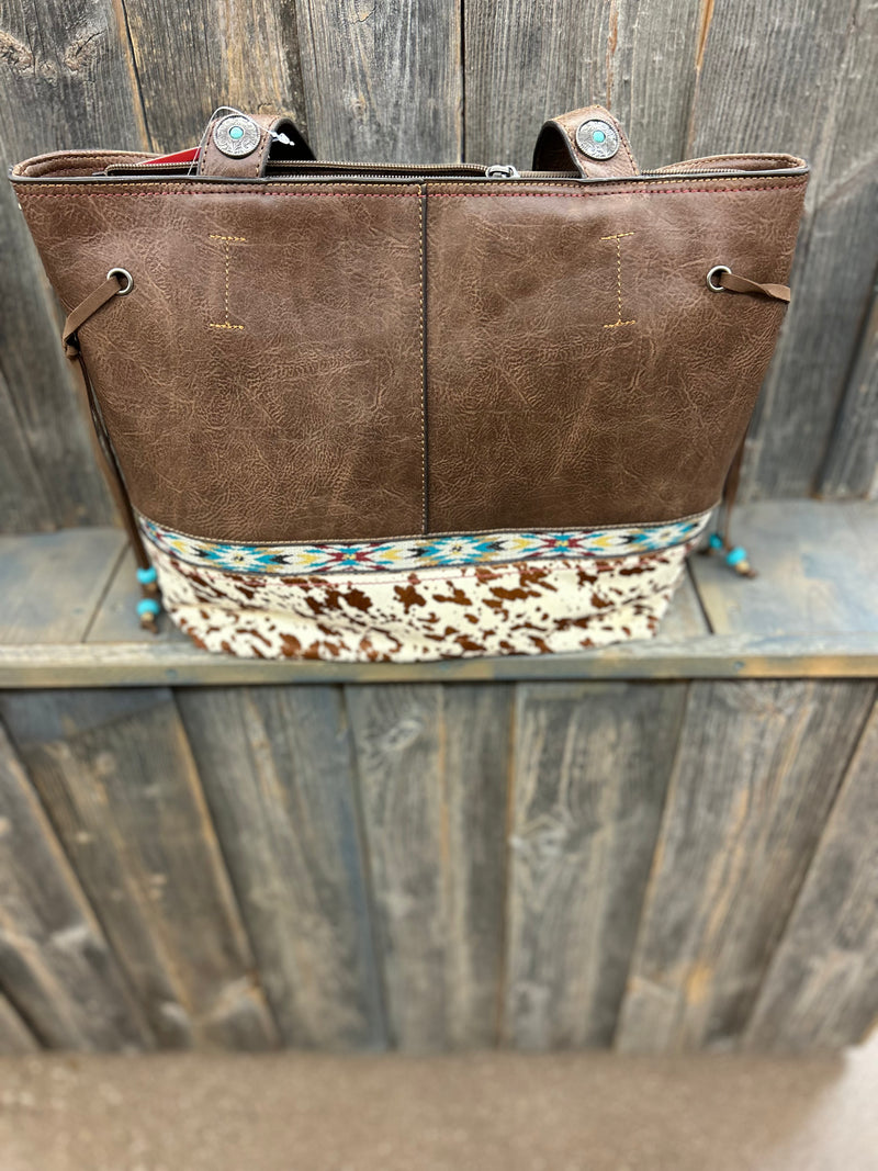 BG23050309 Ladies Tote Purse Aztec w/ Cowhide Print