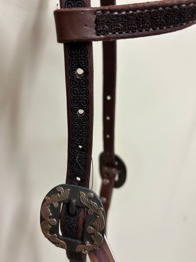 TKWB2411-DKO-OE Headstall One Ear w/Celtic Tooling - Drk Oil