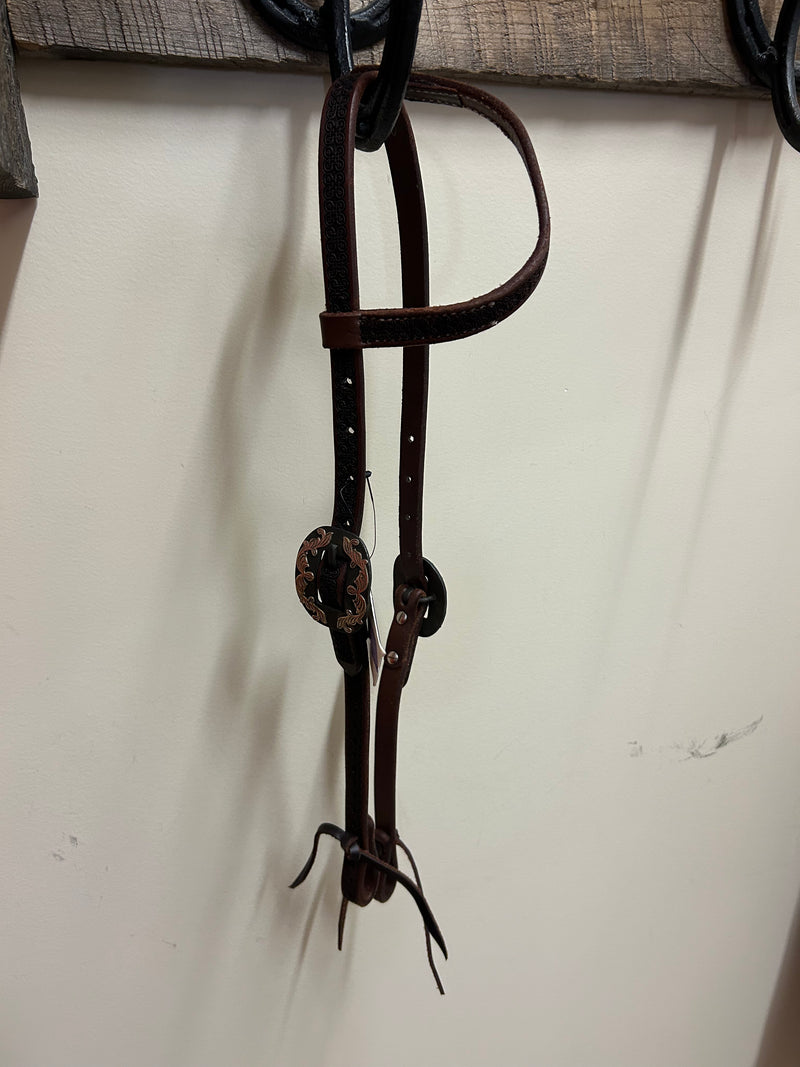 TKWB2411-DKO-OE Headstall One Ear w/Celtic Tooling - Drk Oil