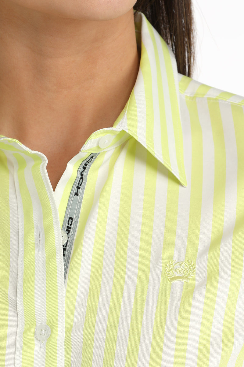 CLMSW9165087 Cinch Womens L/S Striped- Lime/White