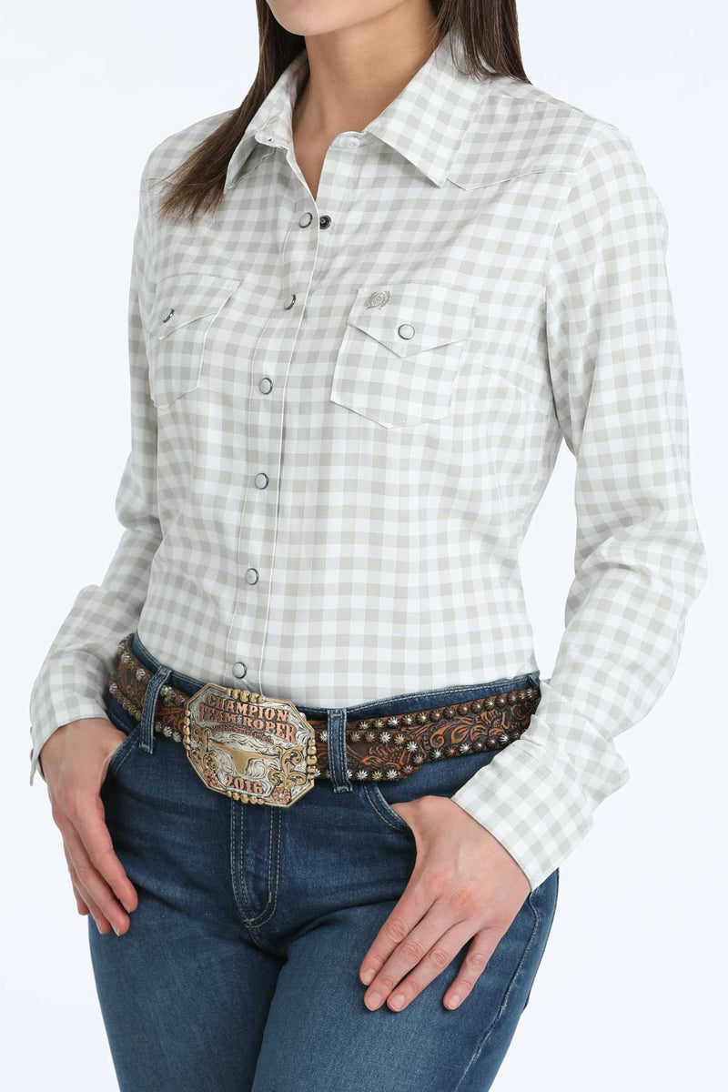 CLMSW9206005 Womens Cinch Shirt L/S Arenaflex - Grey/White Plaid
