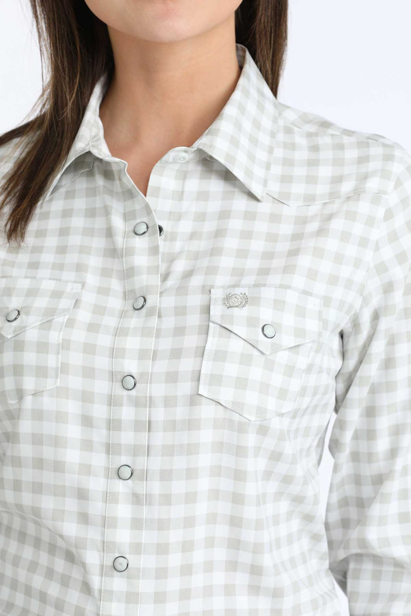 CLMSW9206005 Womens Cinch Shirt L/S Arenaflex - Grey/White Plaid