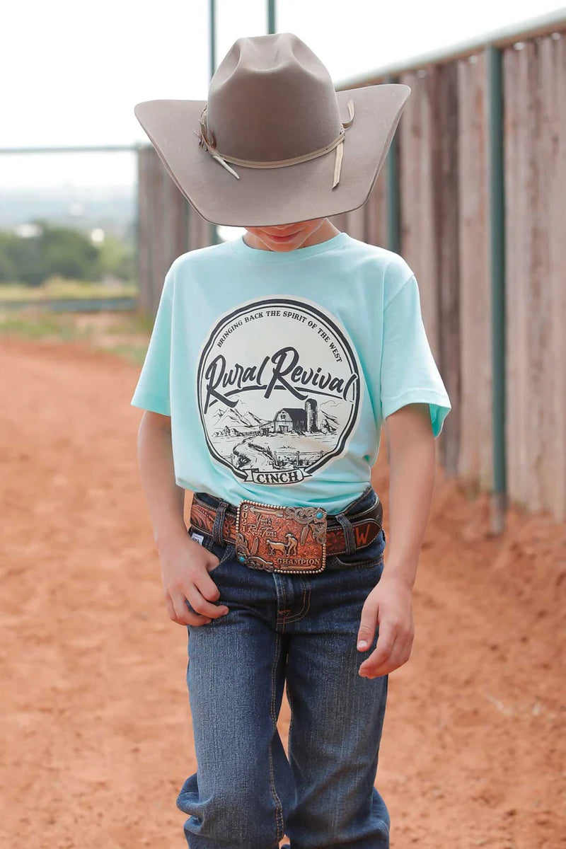 CLMTT7670143-Teal T Shirt Boys Cinch Rural Revival