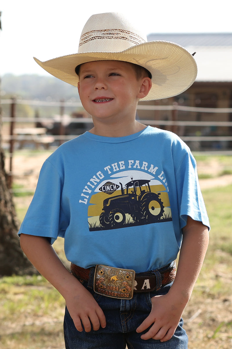 CLMTT7670180 Boys Cinch Tshirt- Blue (Tractor)