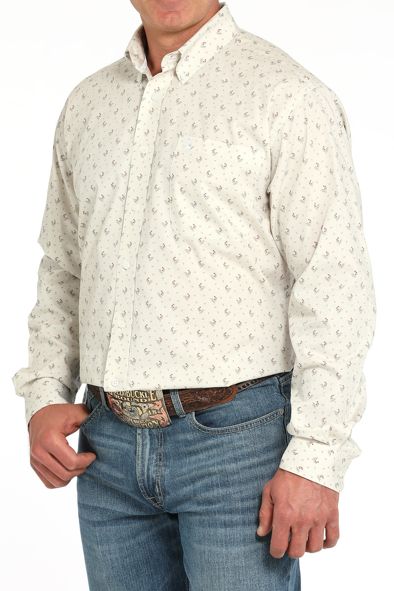 CLMTW1105933 Mens Cinch L/S Button- "Pattern with Roosters"