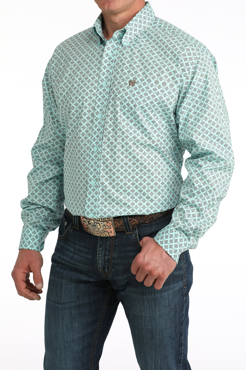 CLMTW1106060 Mens Cinch L/S Turquoise Print