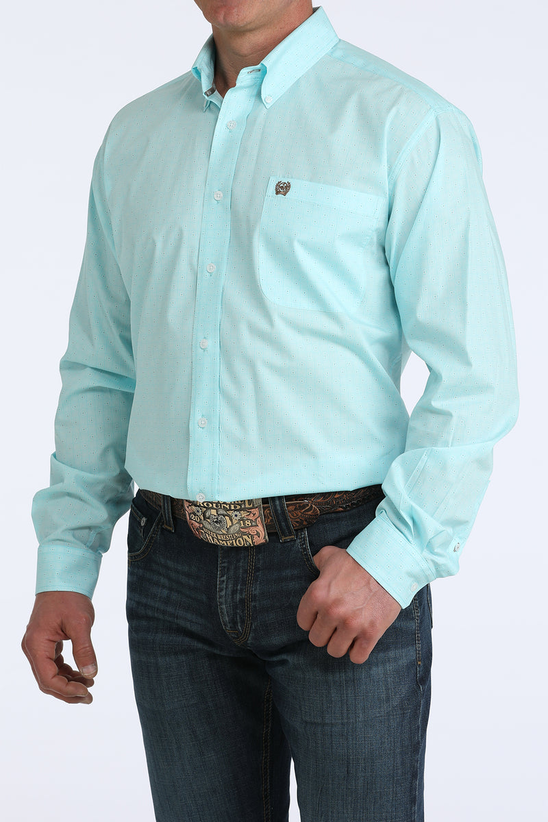 CLMTW1106062 Mens Cinch L/S Aqua Small Dot Print