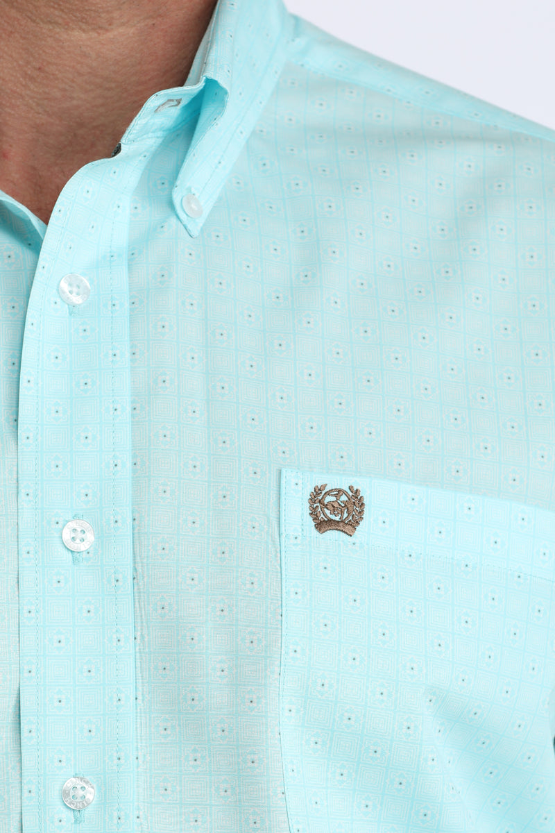 CLMTW1106062 Mens Cinch L/S Aqua Small Dot Print