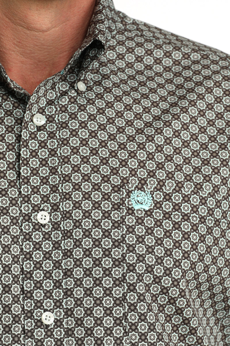 CLWT1106064  Mens Cinch L/S Pattern Chocolate/Aqua Brown