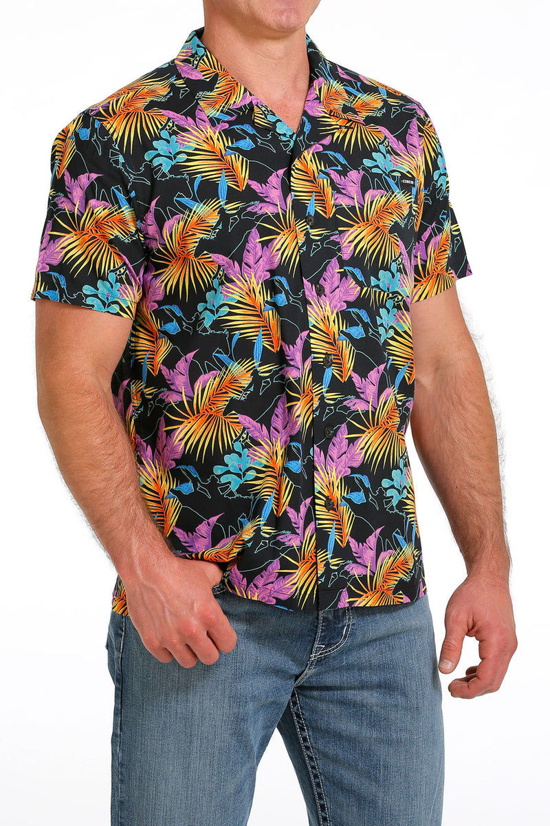 CLMTW1401029-BLK Cinch Mens S/S Hawiian Cowboy Print