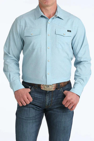 CLMTW1403006 Mens Cinch Camp L/S Snap Shirt Solid -Light Blue