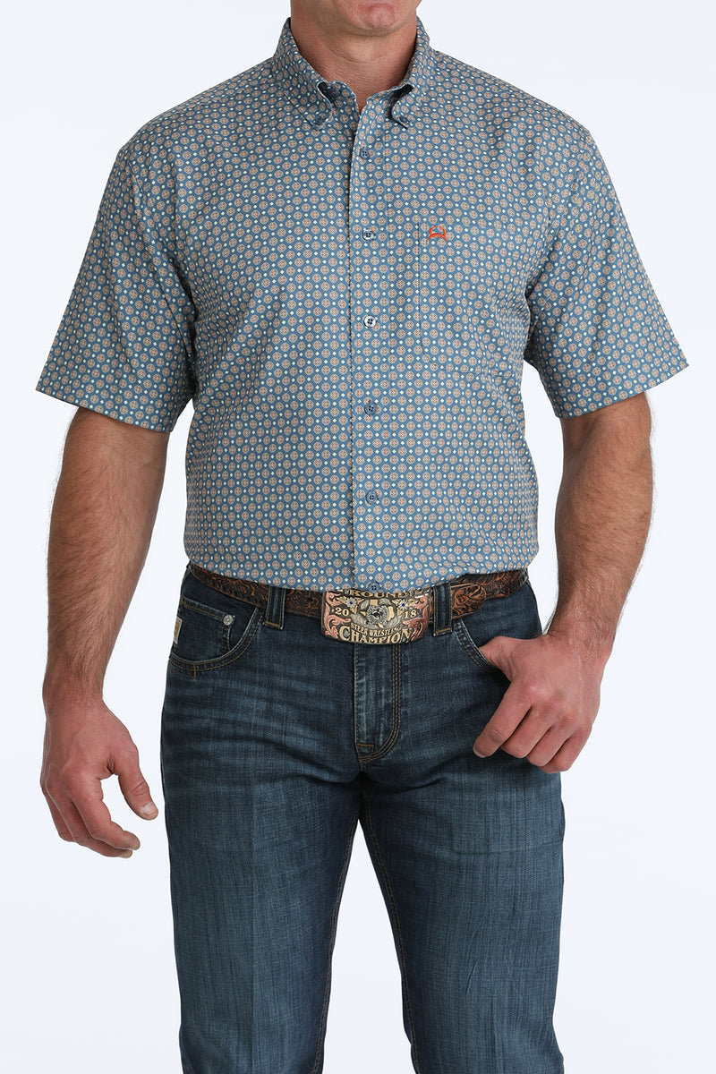 CLMTW1704165 Men's Cinch S/S Arena Flex- Blue Pattern