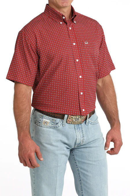 CLMTW1704172- Mens Cinch S/S Button Up Arena Flex - Red Pattern