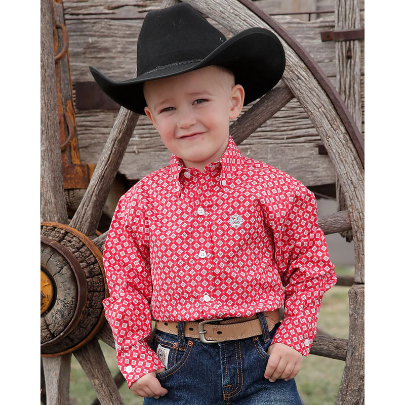 CLMTW7060313-RED Cinch Boys L/S Diamond Print