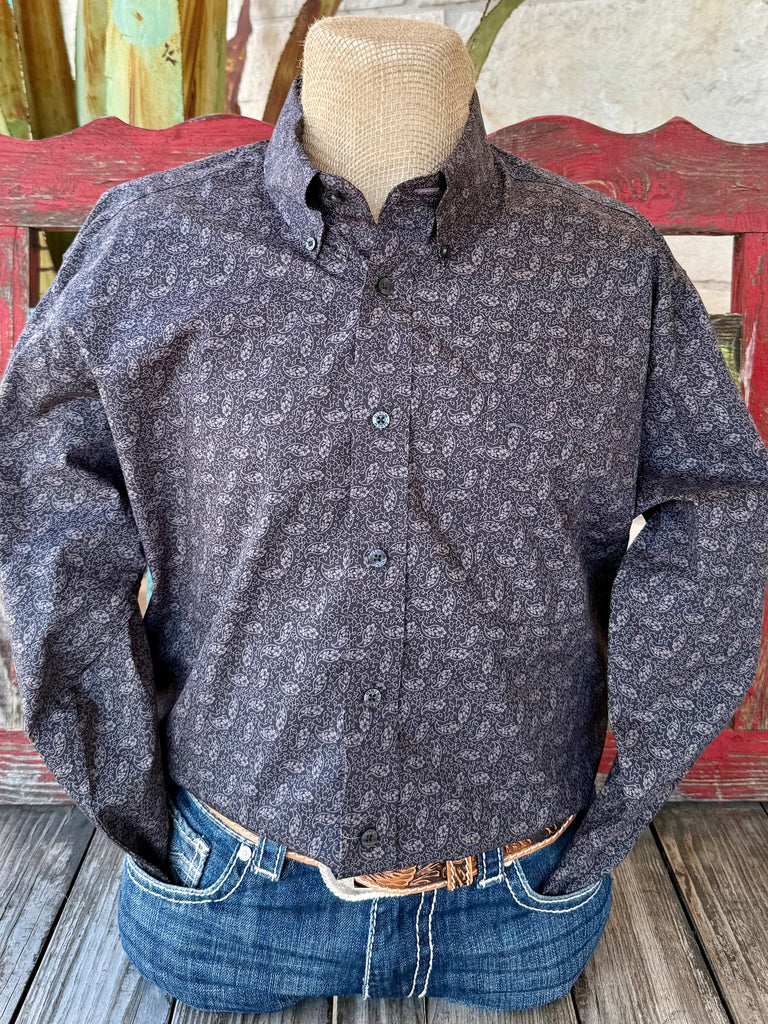 CLMTW1105959 Grey Cinch Mens L/S Paisley Flower Pattern