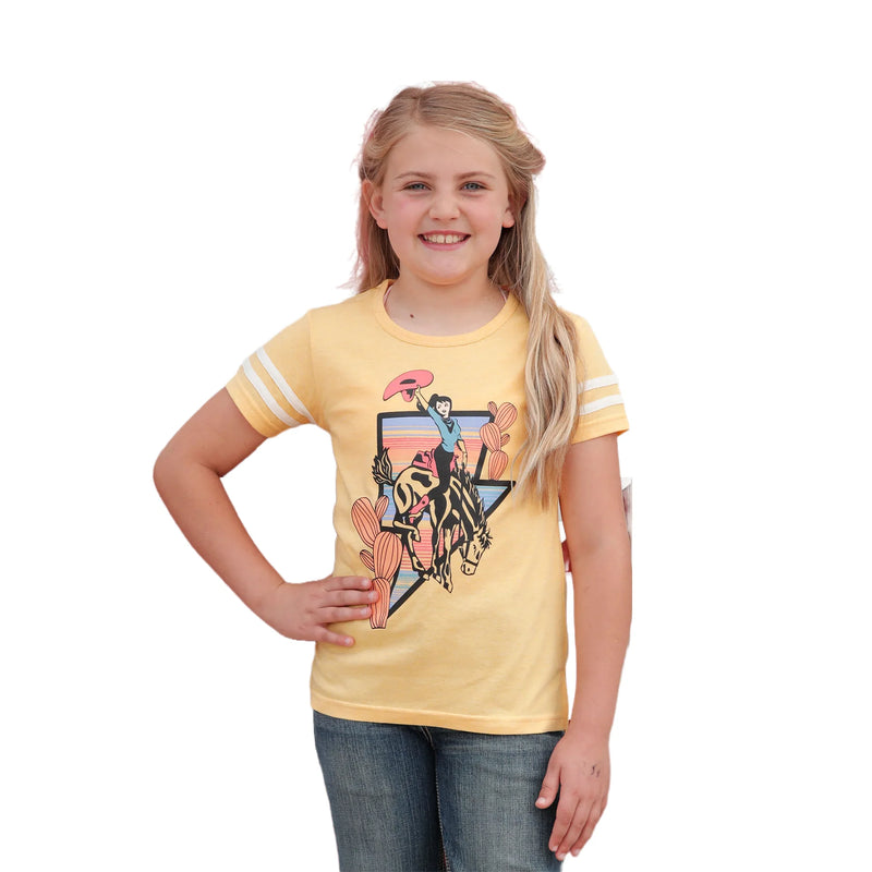 CLCTK837003-xs-orange Girls S/S Shirt- Bucking Horse Cowgirl