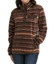 CLMAK9819009 Cinch Womens Stripe Print Fleece Pullover - Brwn/Pnk