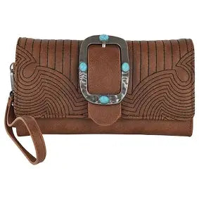 BG23196805W Wallet Geometric Quiliting w/ Turq Stone Buckle