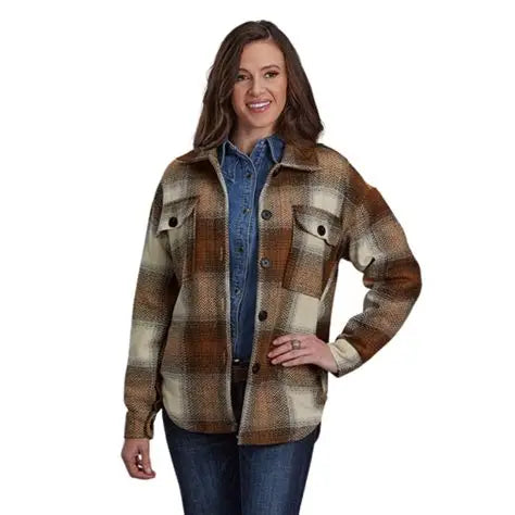 CL03-098-0119-1805-M-Brown Ladies Stetson Herringbone Plaid Shacket