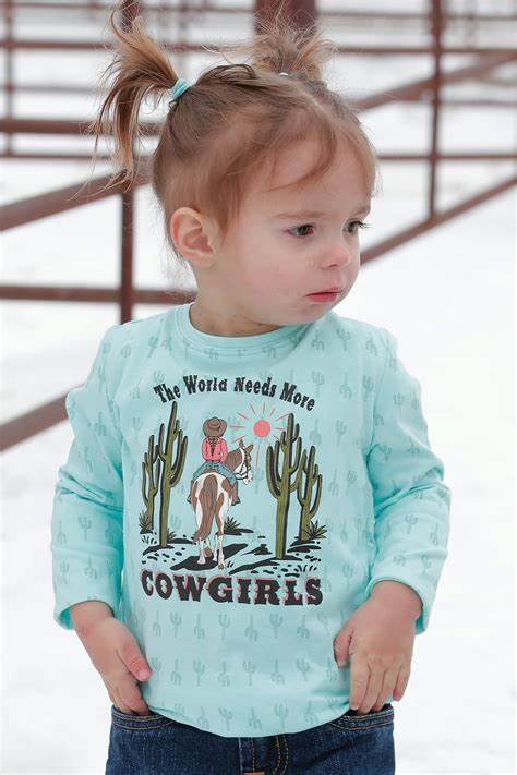 CLCTK8860003-Teal Cruel L/S Girl Cactus -"World Needs More Cowgirls"