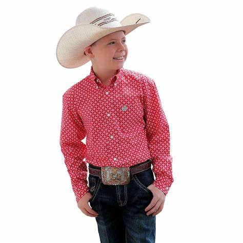 CLMTW7060313-RED Cinch Boys L/S Diamond Print