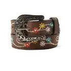 CLA1308702-28 Belt Girls Floral Stitch - Brown