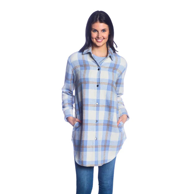 CLLJ-100F DKR L/S Snap Long Shacket- Plaid