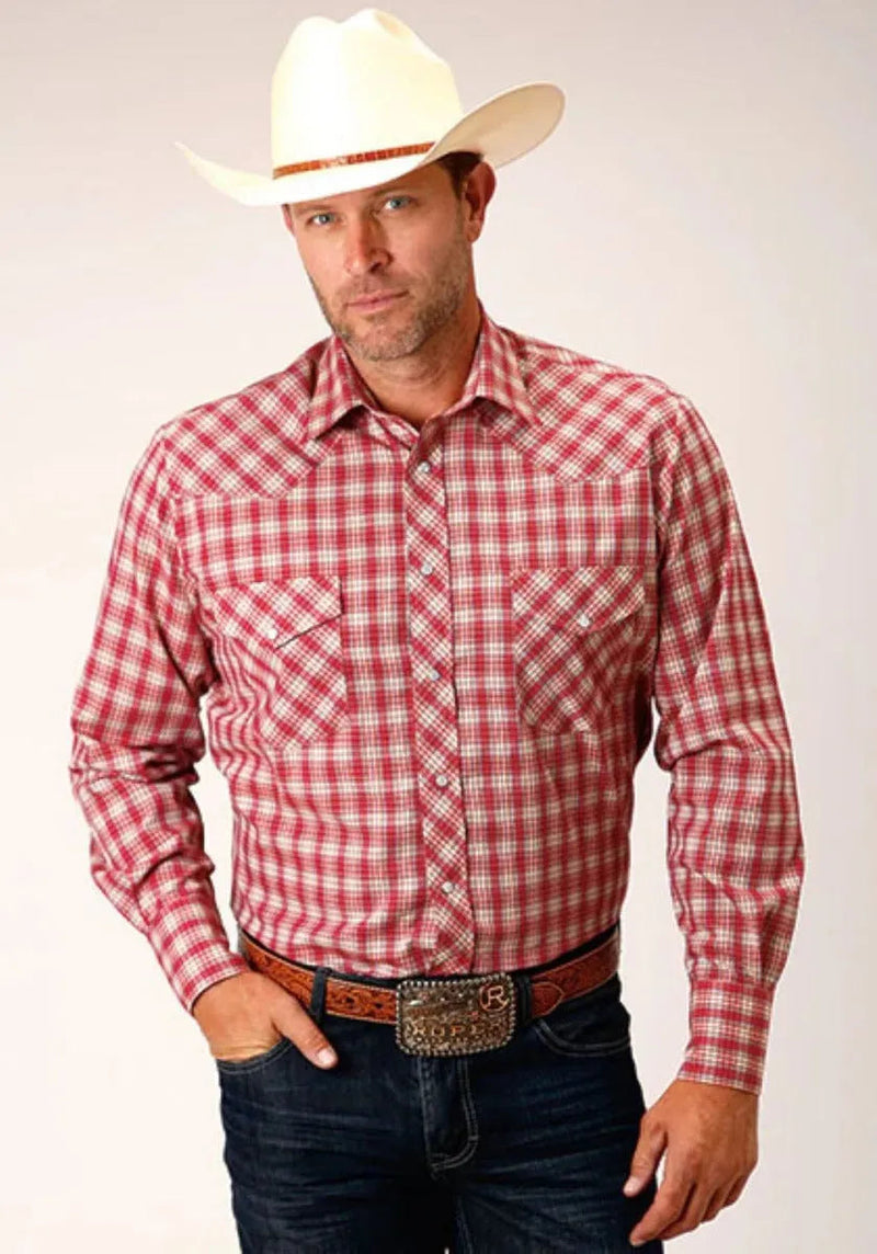 CL01-001-0101-4066 Mens L/S Shirt Roper Red/White/Black Plaid