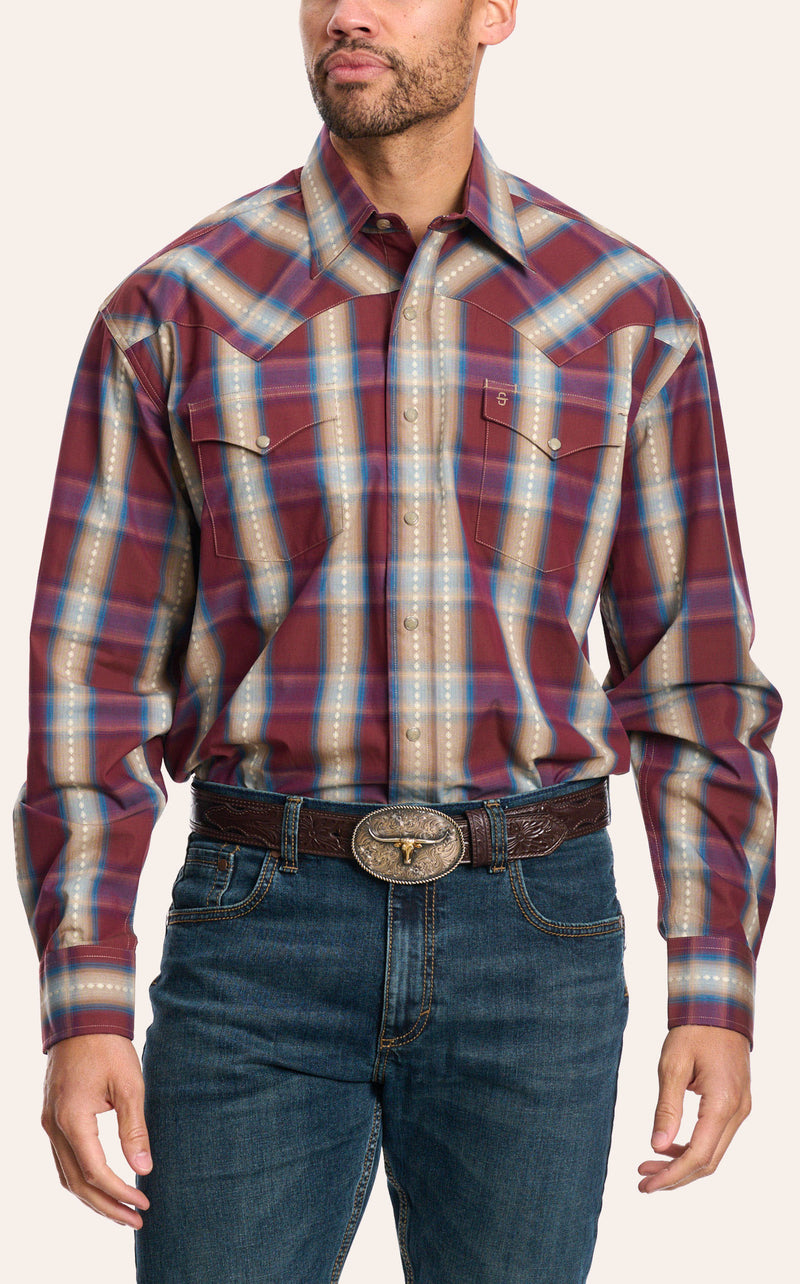 CL11-001-0478-5025 Mens L/S Shirt Stetson Ombre Plaid - Red