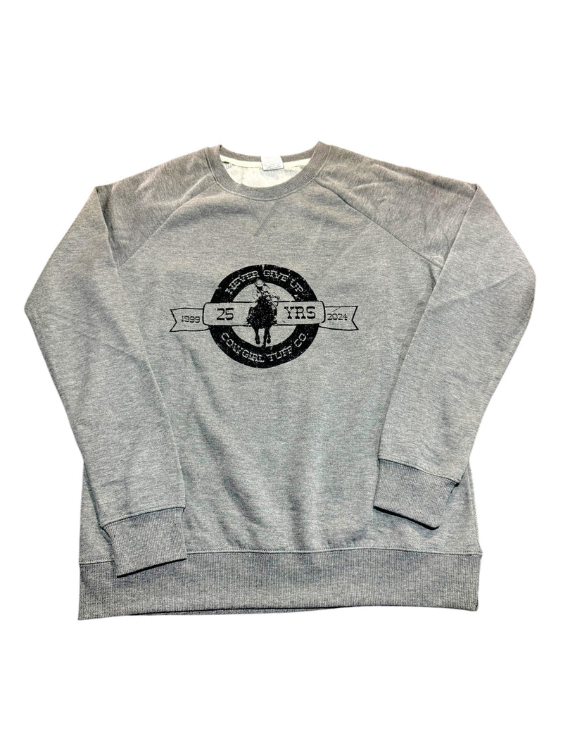 CLSIG2330-Grey Ladies Cowgirl Tuff  25th Anniversary Crew