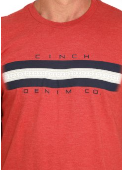 CLMTT1690684-Red Mens Cinch Tshirt- "Aztec Design In Logo"