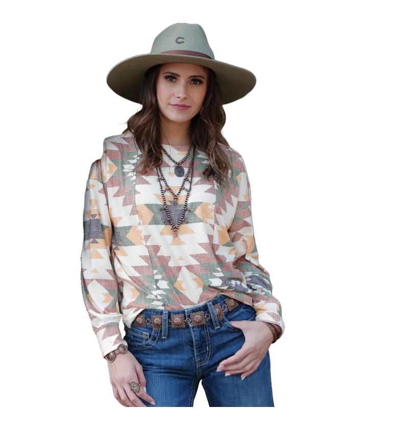 CLCTK7463002 Ladies L/S Knit Shirt Cruel Girl - Cream Navajo