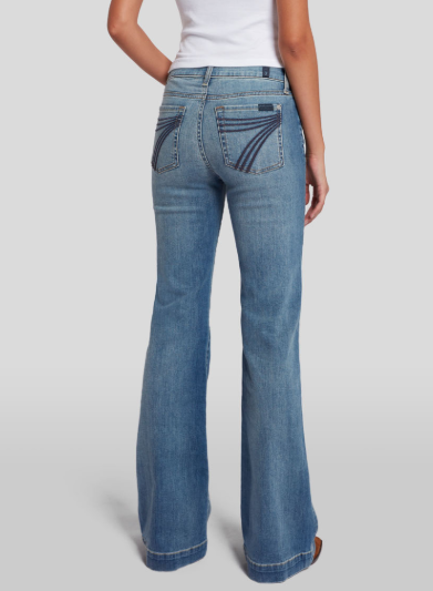 CL7U45144A 7 For All Mankind Women's Dojo Flare Leg Trouser Light Wash With Dark Blue Seven