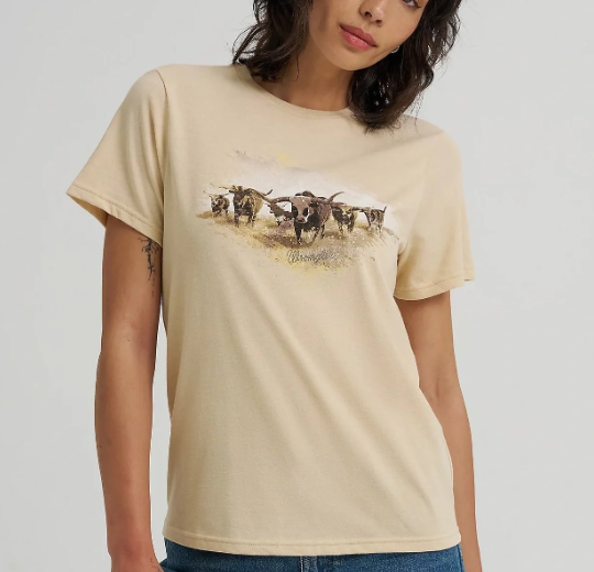 CL112368878 Wrangler Womens Tshirt- Longhorn Cows