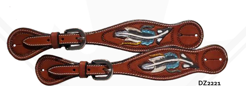 TKDZ2221 Spur Straps Leather w/ Feathers