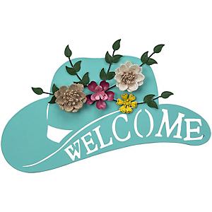 BG87-1974 Welcome Sign Cowboy Hat "Teal w/ Flowers"
