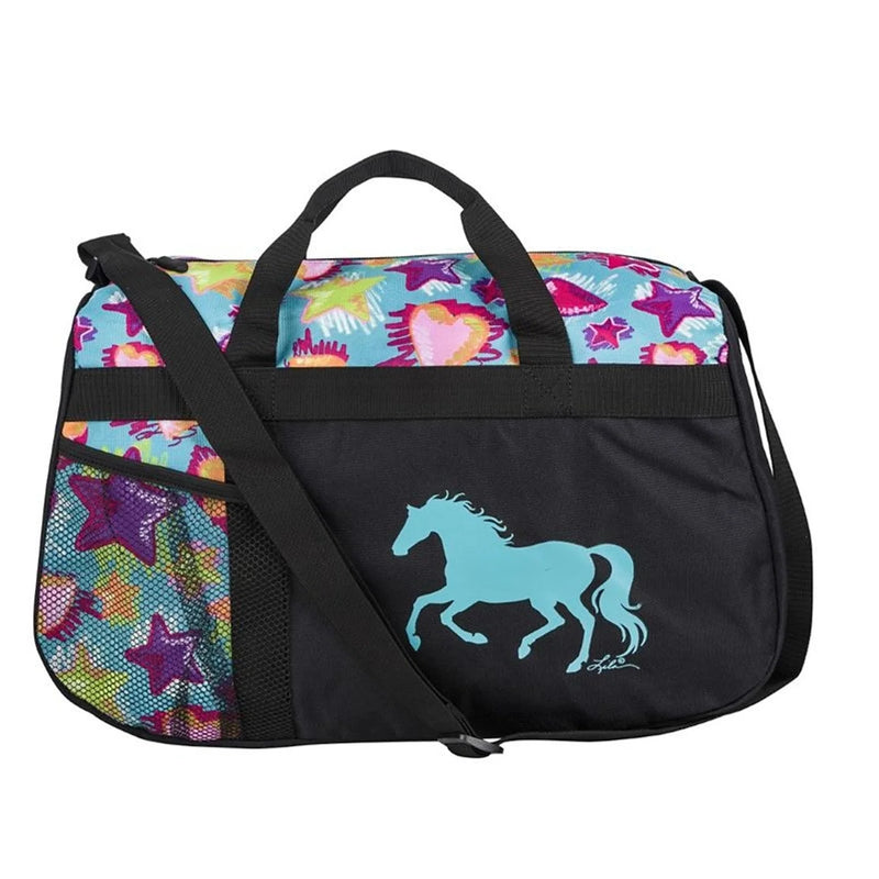 BGGG823--Turq Duffle Bag Galloping Horse, Stars & Hearts