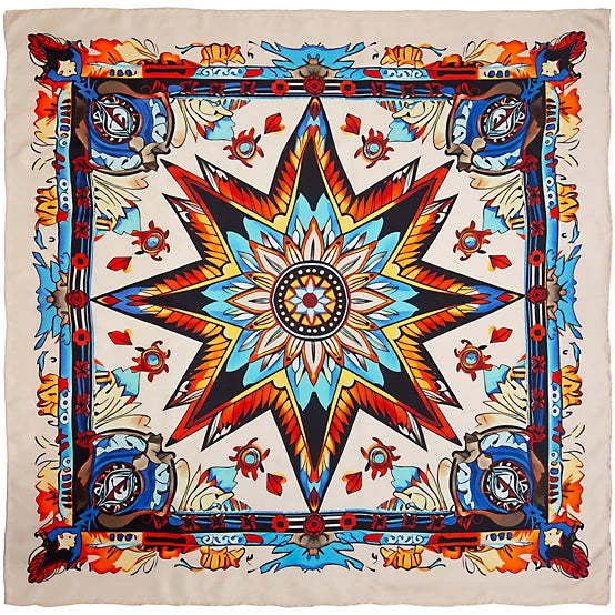 CLSCRFSOUTHWEST Scarf Silk SouthWest - 34" Tan Star
