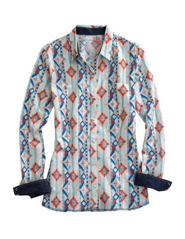 CL10-050-0068-0451 Womens Southwest L/S Aztec Snap Print