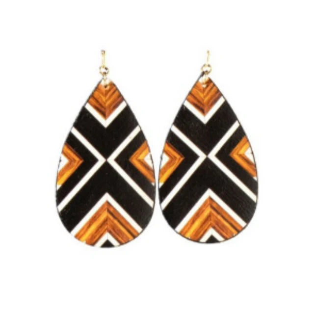 BG30645133 Earings Leather Teardrop Brown/Black