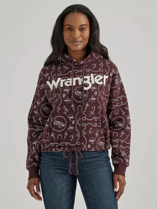 CL112356691-Fudge Wrangler Ladies Retro Hoodie- Cowboy Design