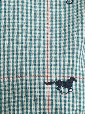 CL112382671- Wrangler Ladies L/S Snap Shirt- Plaid/Horses- Green